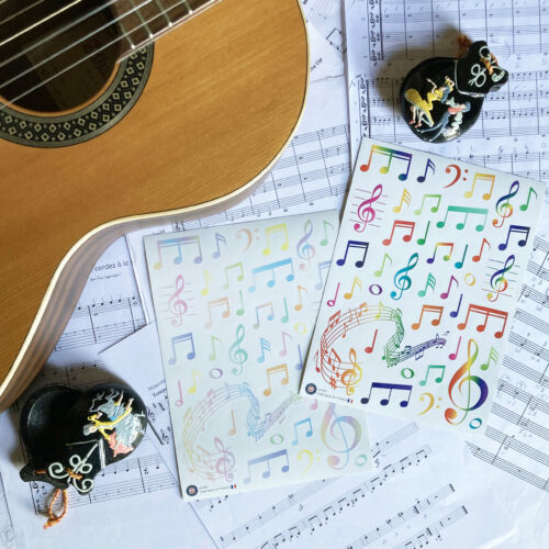 stickers notes de musique multicolores pastels